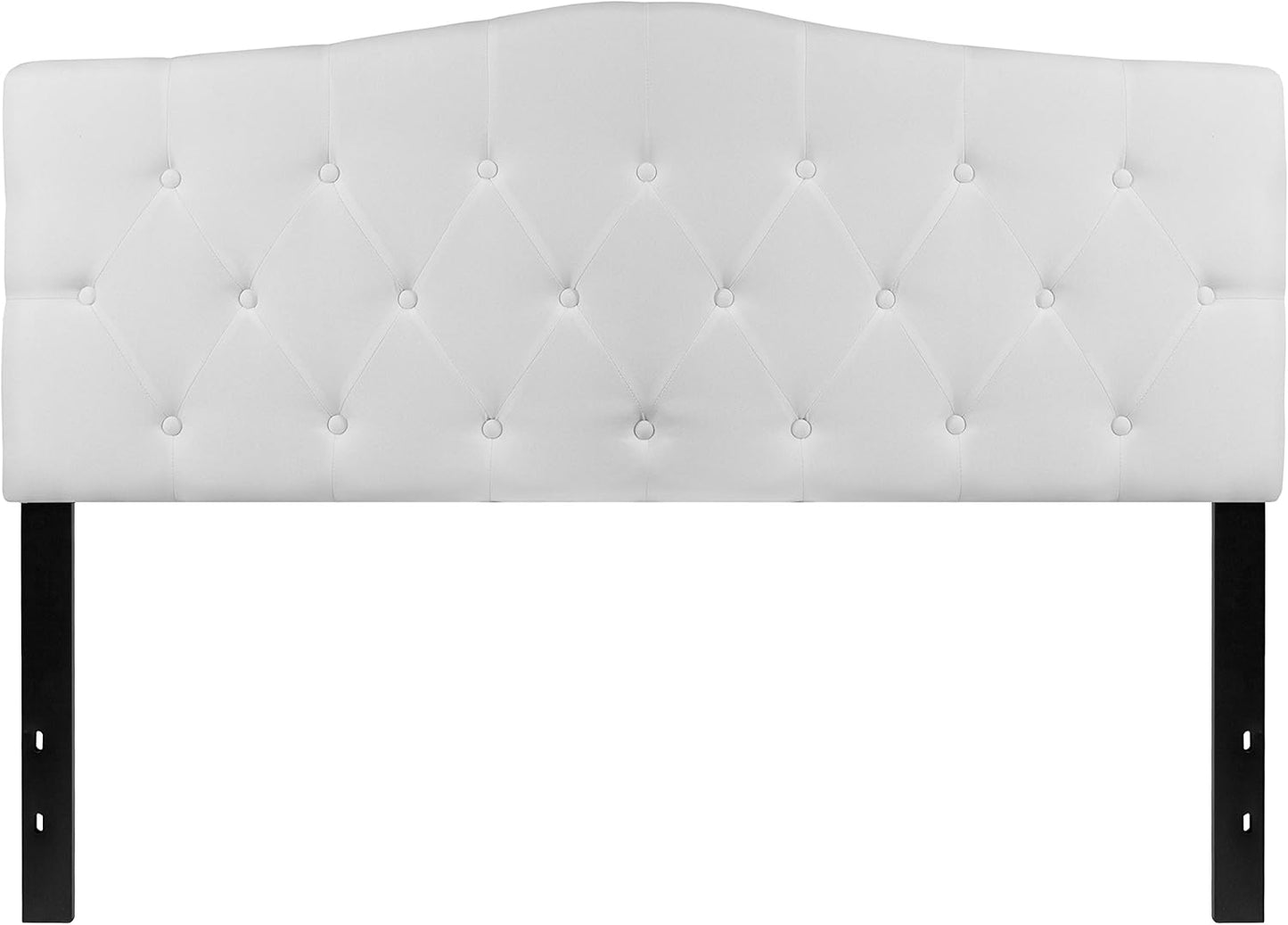 Tufted Upholstered Queen Size Headboard in White Fabric