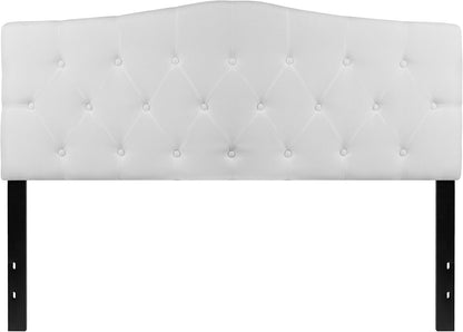Tufted Upholstered Queen Size Headboard in White Fabric