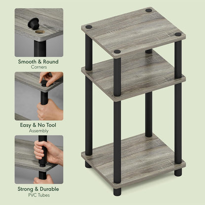 JUST Side Table, 3-Tier End Table, Open Shelves Night Stand, Bedside Table, Toolless Assembly, for Living Room, Bedroom, Bathroom, French Oak
