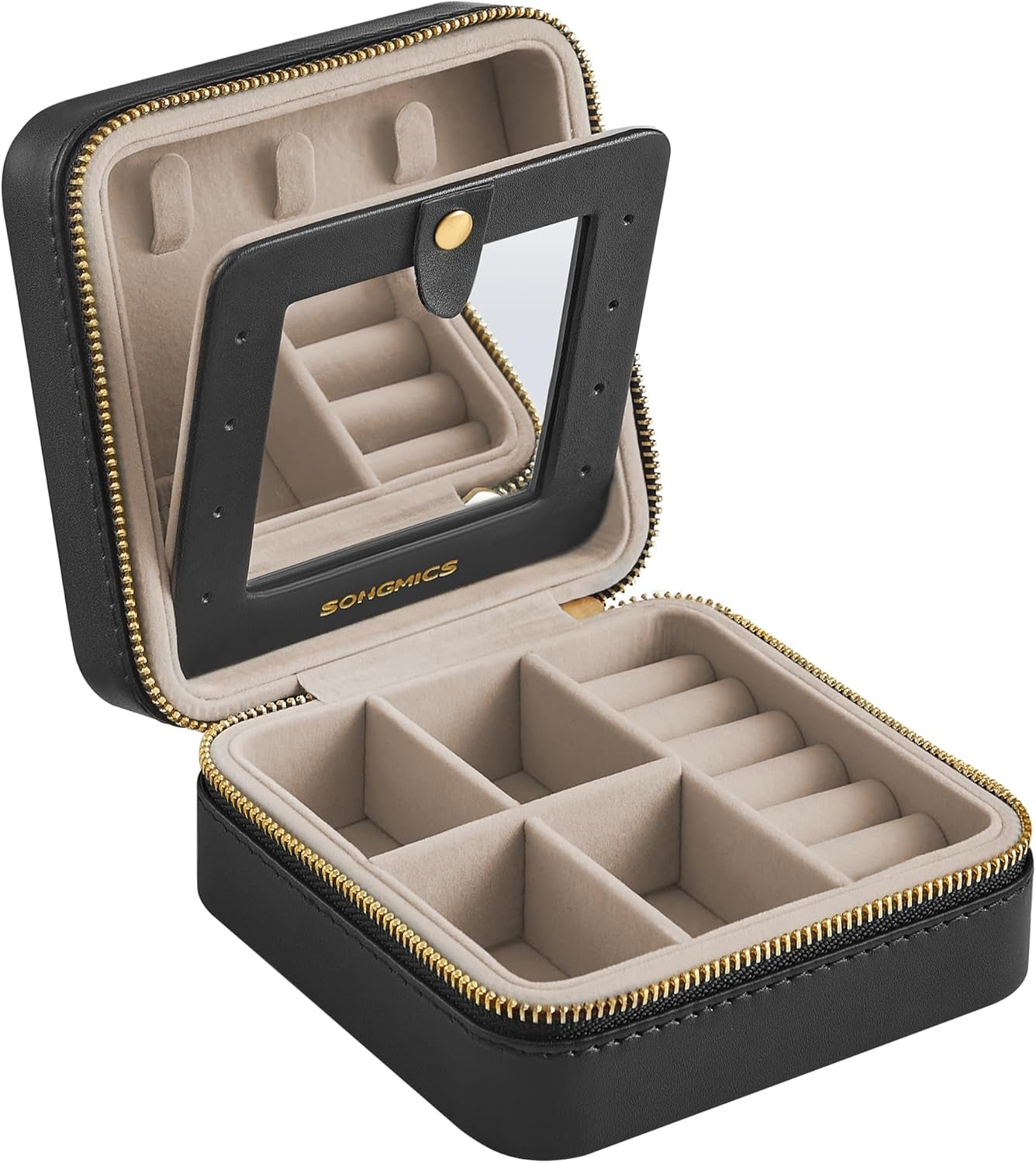 Jewelry Box, 4.5 X 4.5 X 2.2 Inches Travel Jewelry Box with Interior Mirror, PU Leather Jewelry Storage for Women, Small Jewelry Organizer, Portable, Gift Idea, Ink Black UJBC146BKV1