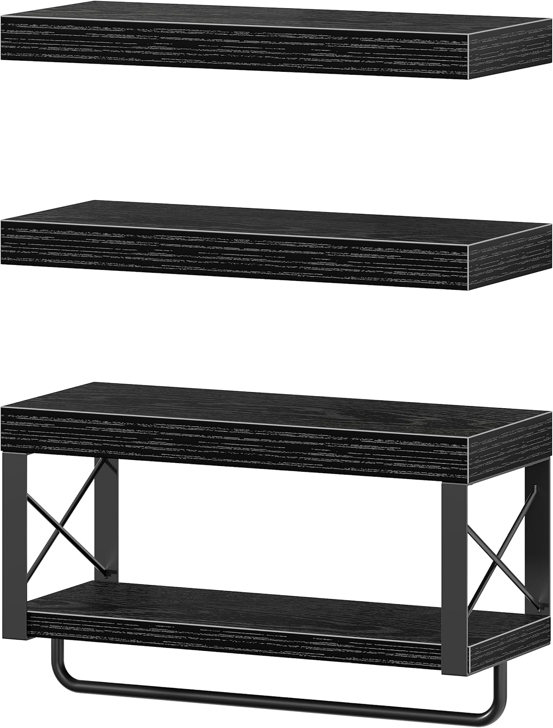 Bathroom Shelves over Toilet - Floating Shelf for Wall Toilet Paper Storage Farmhouse 16 Inch Set of 3, Black (029-40B3)