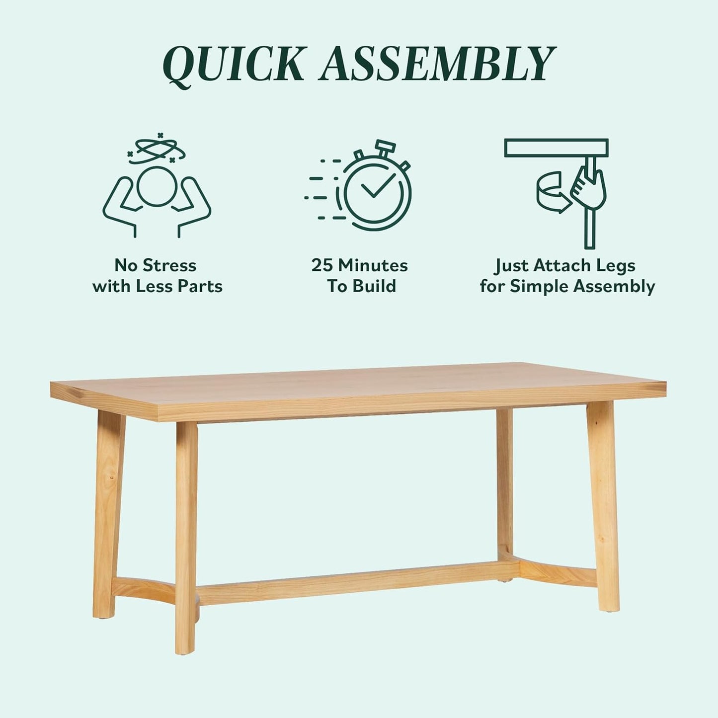 Modern Farmhouse Rustic Solid Oak Wood Rectanglular Dining Table for 6 - White Oak