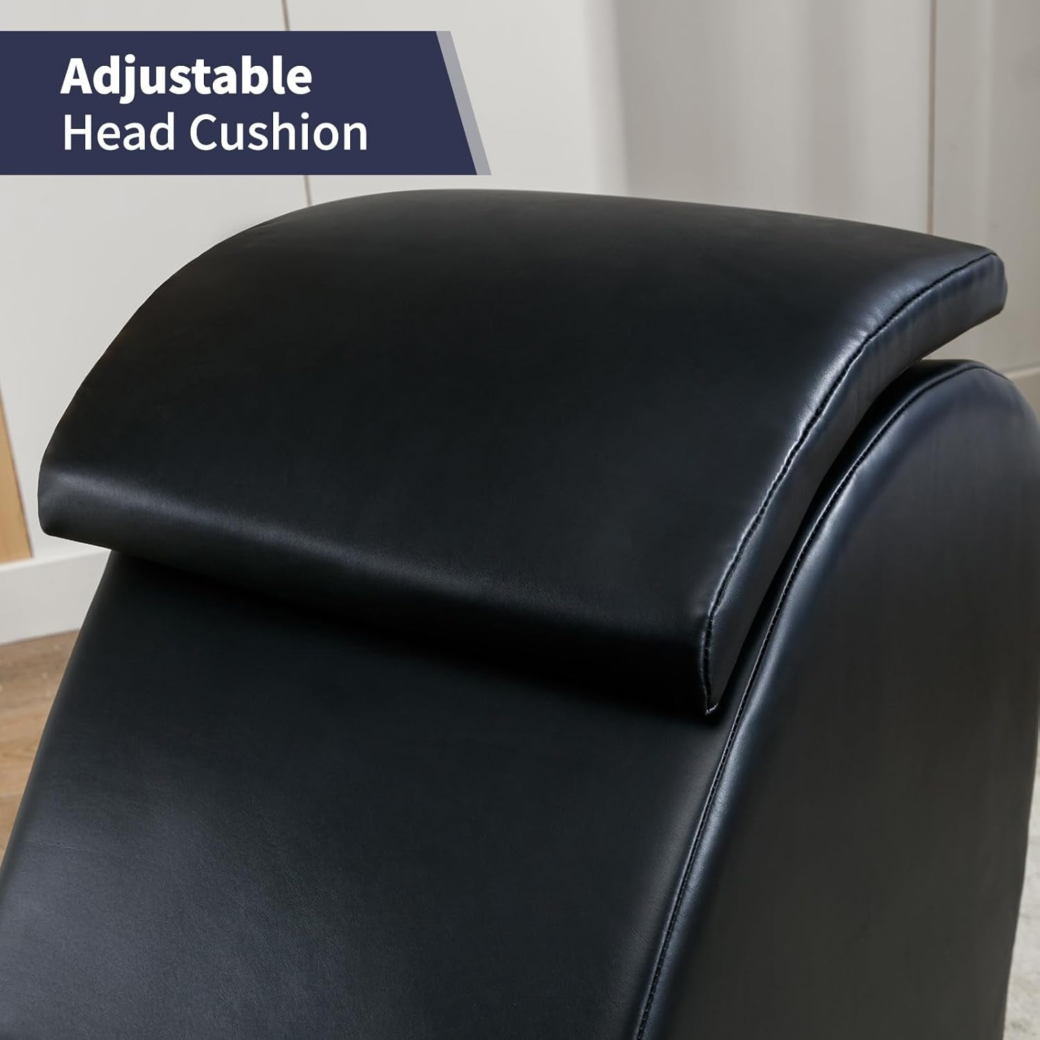 Modern Curved Chaise Lounge Chair for Stretching and Relaxation, Faux Leather Yoga Chair with Adjustable Cushion, Black