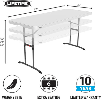 6-Foot Adjustable Height Nesting Table, Commercial, White Granite