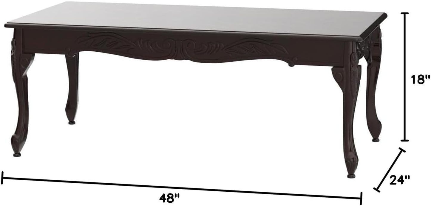 Traditional Ornate Detailing Wood Coffee Table, Dark Cherry
