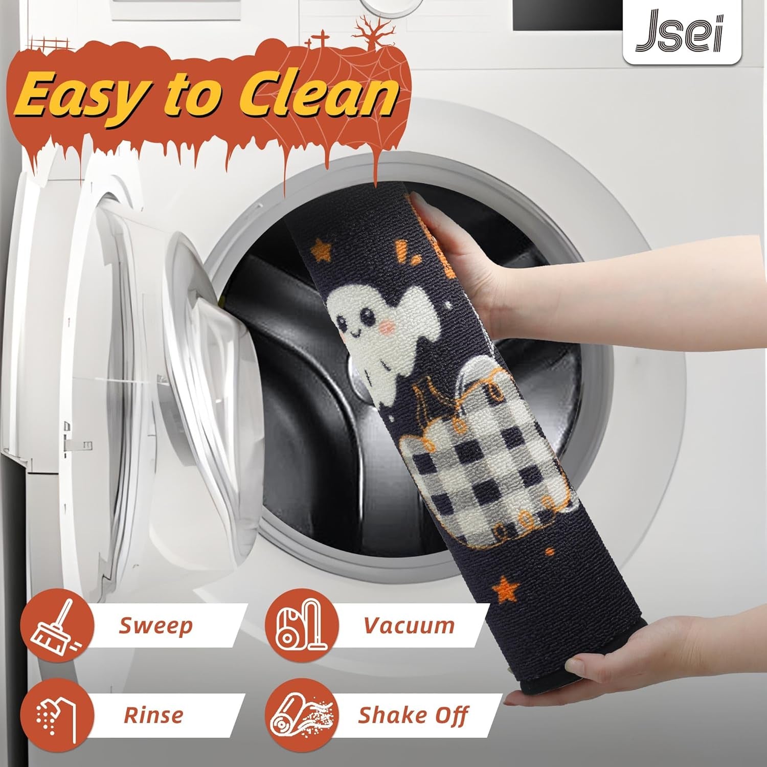 Halloween Holiday Doormat, 17''X30'' Non-Slip Ghost and Pumpkins Decorative Welcome Mats for Floor, Low-Profile Entryway Rugs Washable, Pumpkins Party Pattern