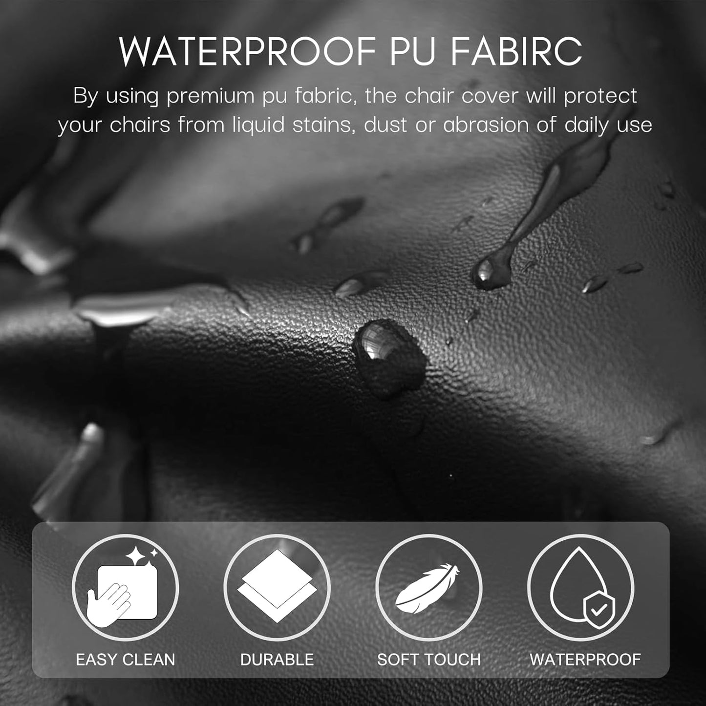 Waterproof PU Leather Seat Covers for Dining Chairs, 4 Pack Stretch Dining Room Chair Seat Covers, Kitchen Chair Seat Covers Protectors (Black)