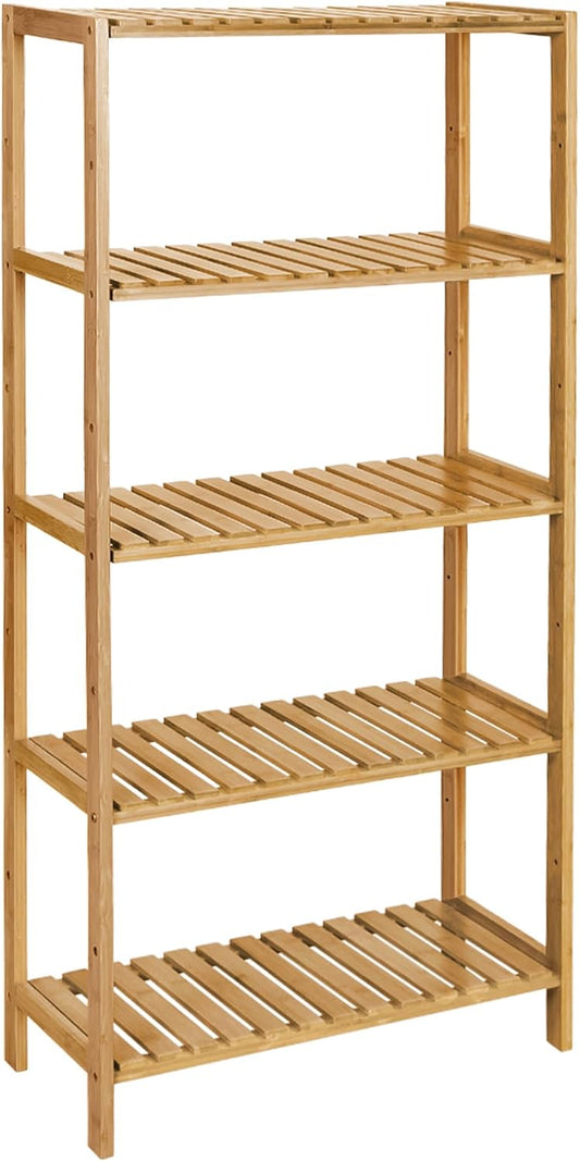 Bamboo Storage Shelf, 5-Tier Shelving Unit, Multifunctional, in the Entryway, Bathroom, Living Room, Balcony, Kitchen, 10.2 X 23.6 X 51.2 Inches, Light Bamboo UBCB35Y