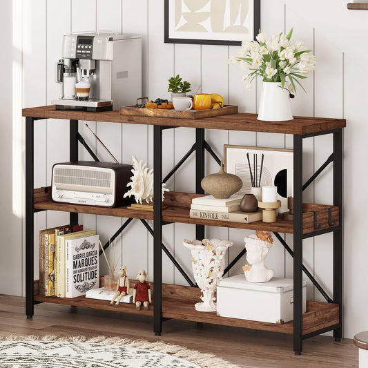 Rustic Console Table with Shelves, 3 Tier Sofa Table behind Couch for Living Room, Wood Metal Entryway Tables for Hallway, Foyer, Entrance (47 Inch, Rustic Oak)