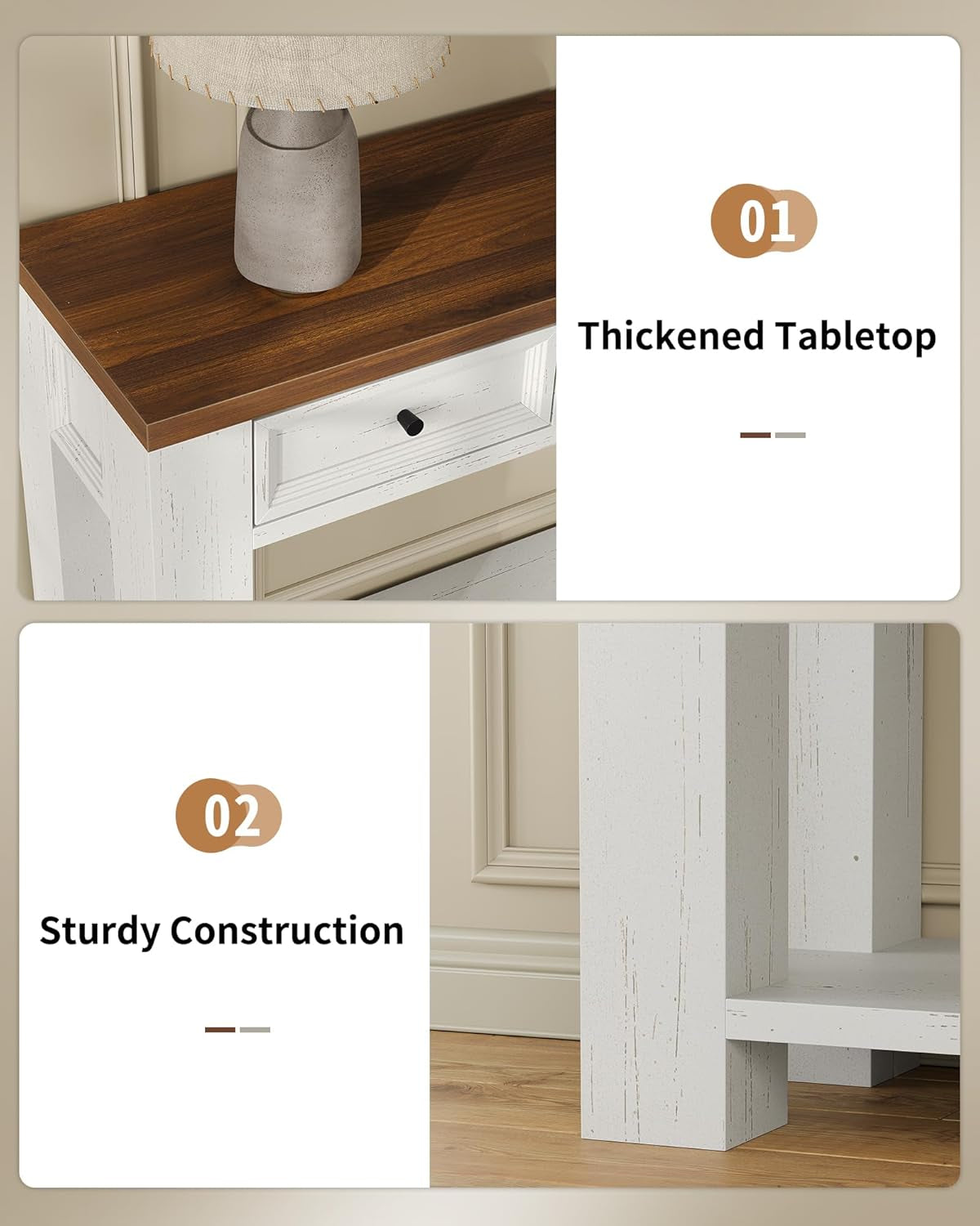 63 Inch Console Table, Sofa Table behind Couch, Entryway Table with 4 Drawers & Open Shelf, Farmhouse Sofa Table for Living Room (White)