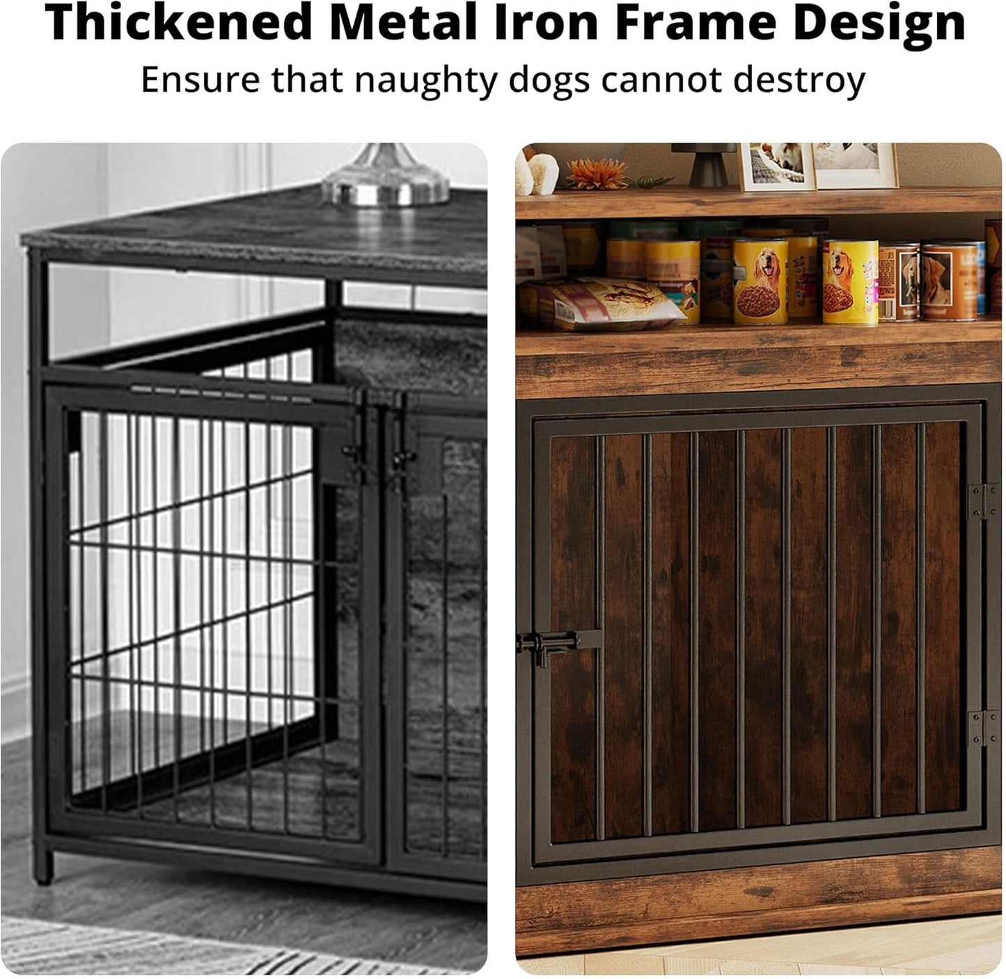 51" Corner Wooden Dog Crate Furniture with 2-Tier Shelves, Pet Kennel for Large Dogs, Space-Saving Dog Cage for TV Stand, Rustic Brown (26.7" L X 51.2" W X 33.5" H)