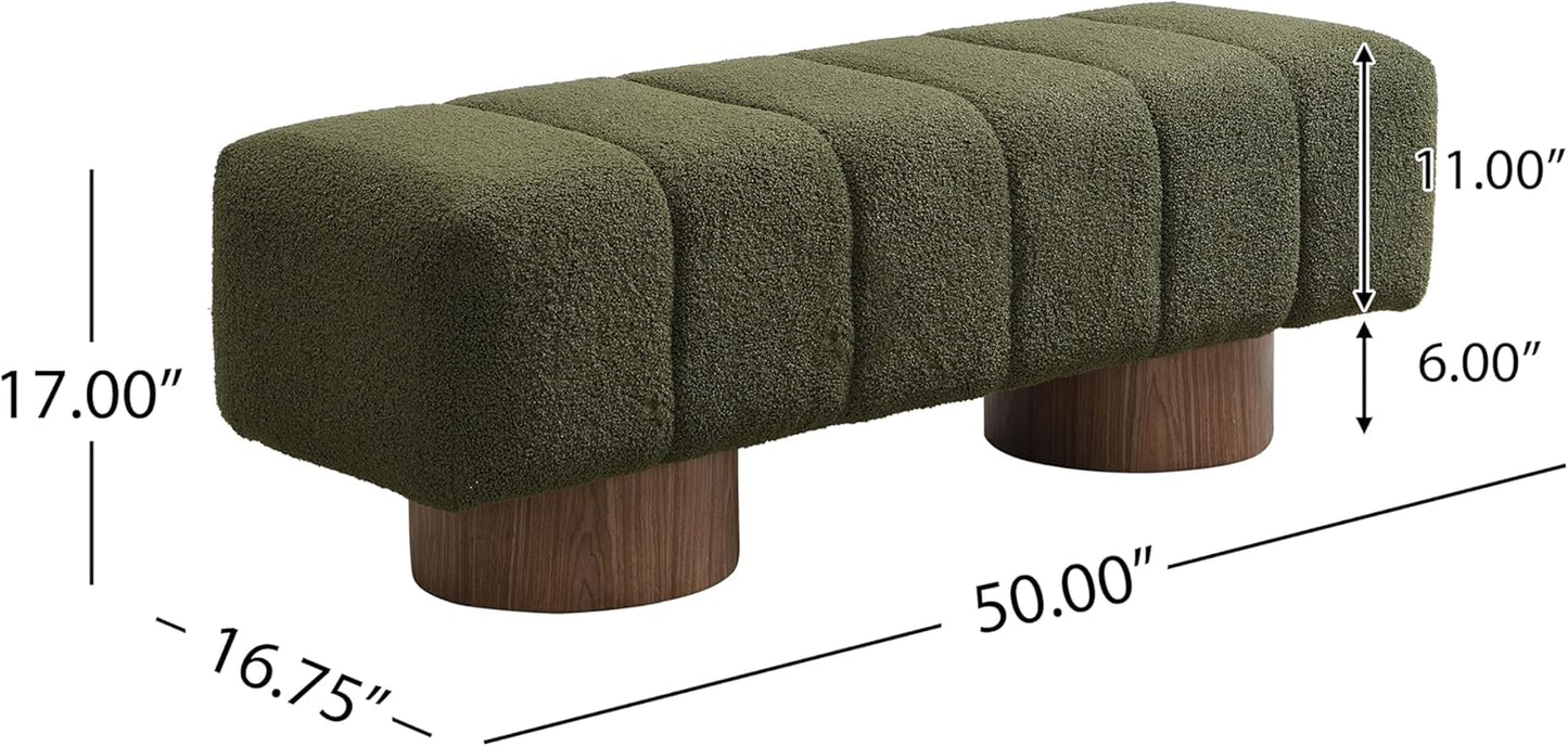 Manila 50" Boucle Fabric Dining Bench, Rectangular Upholstery Ottoman Bench, Bedroom End of Bed Footstool, Living Room Extra Seat Footrest, No Assembly Needed, Jungle Green