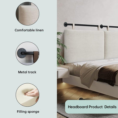 Headboards Queen Size Bed Headboard Wall Mounted Headboards for Bed with Linen Upholstery Cabeceras De Cama Hanging Headboard for Bedroom (Beige, Queen)