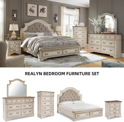 Realyn French Country 3 Drawer Nightstand with Electrical Outlets & USB Ports, 27.75" Tall, Chipped White