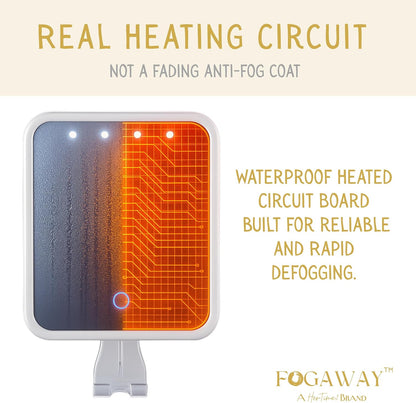 Fogaway Luxury Shower Mirror, Led-Lit, Fog-Free with Waterproof Heating Defogging Function, USB-C Rechargeable, Shatterproof White a Gift for Him and Her | Heated Mirror