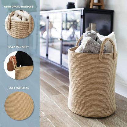 Large Woven Laundry Basket W/Handles 52L, Rope Dirty Clothes Hamper, Blanket Basket for Living Room, Baby Laundry Hamper for Nursery, Soft & Durable Decorative Organizer Bin - Honey