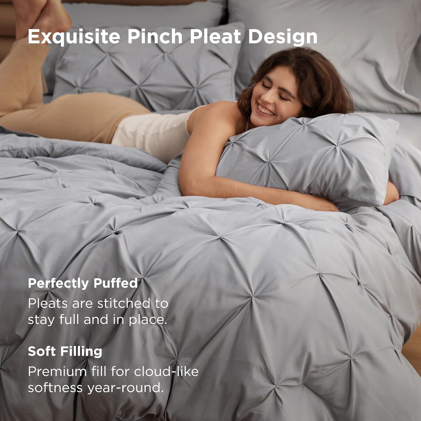Bedsure California King Comforter Set Grey - Bed in a Bag Cal King Bedding Set 7 PCS, Gentlesoft™ Bed Set Gift for Family, All Season down Alternative Comforter with Sheets, Pillowcases & Shams