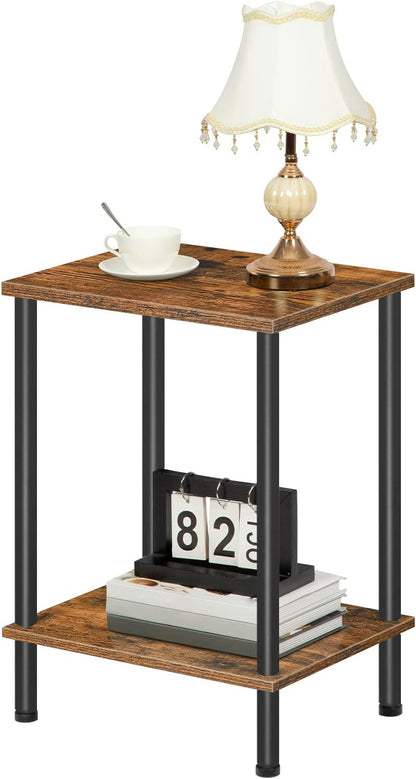 End Table, Small Side Table, Nightstand with 2-Layer Storage Shelves, Sofa Table for Small Spaces, Living Room, Bedroom, Stable Frame, Easy Assembly, Rustic Brown BF09BZ01