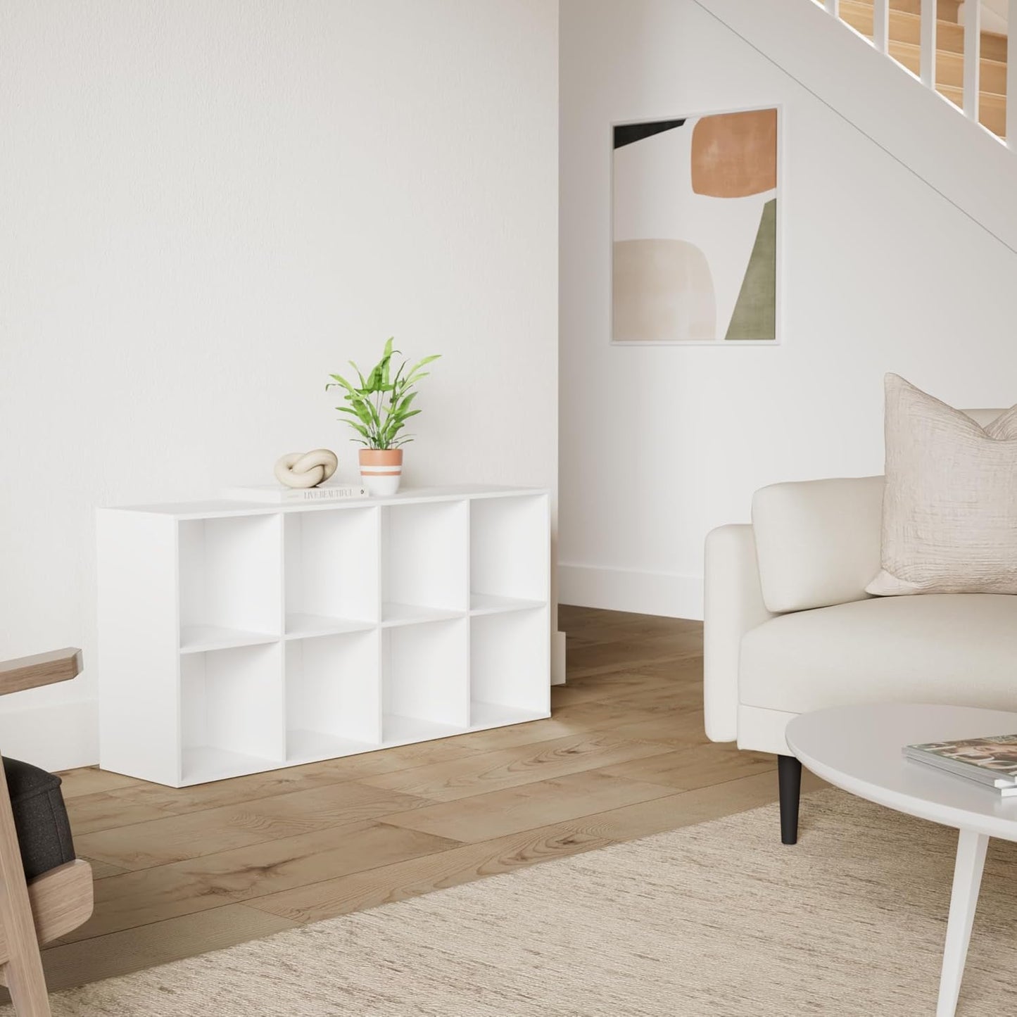 8-Cube Storage Organizer, 11In Shelf Opening, Bookcase, Display Shelf, Customizable W/ 3 Removable Back Panels – White