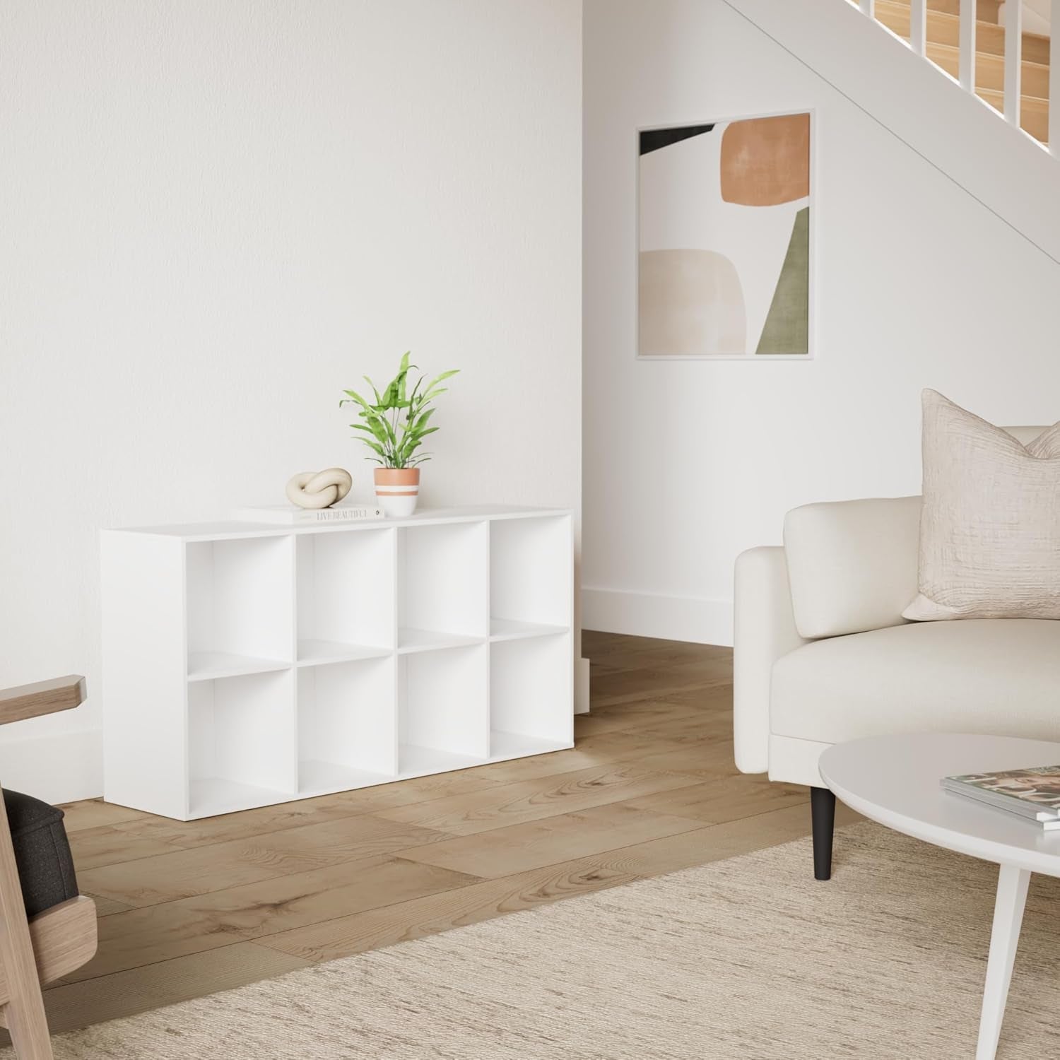 8-Cube Storage Organizer, 11In Shelf Opening, Bookcase, Display Shelf, Customizable W/ 3 Removable Back Panels – White