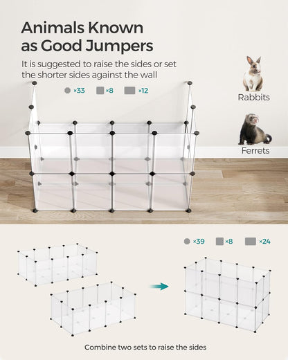20 Panels Pet Playpen with Floor, Small Animal Playpen, Pet Fence Indoor, DIY Plastic Enclosure for Guinea Pigs, Bunny, Hamsters, Hedgehogs, 49.2 X 24.8 X 16.5 Inches, White ULPC001W01