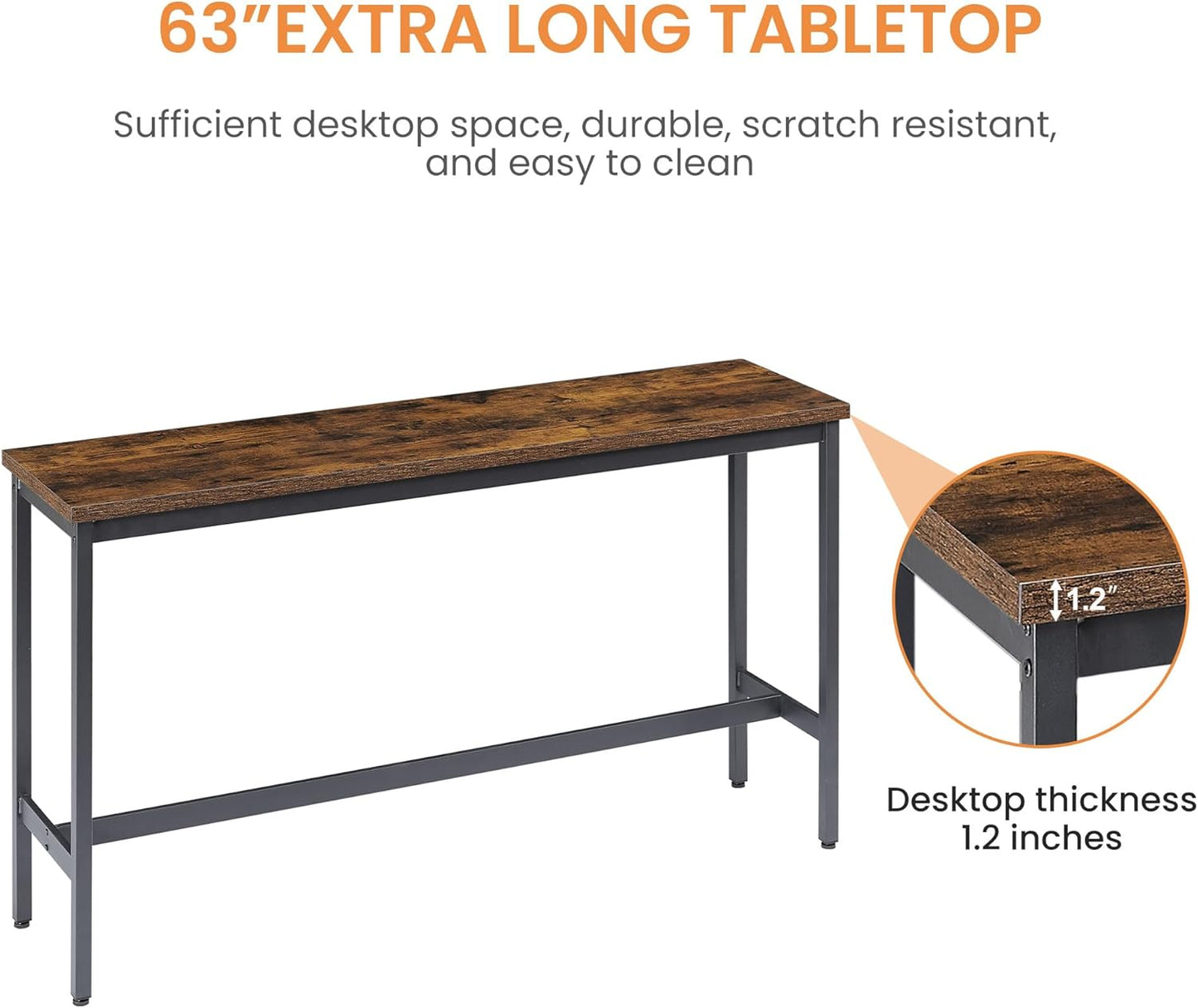 Long Bar Table Set with 3 PU Upholstered Bar Stools, Dining Table and Chair Sets, Industrial Tall Coffee Table and Back Chair for Kitchen, Living Room, Party Room, Small Space, Pub, Brown