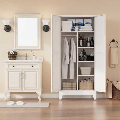 Metal Armoire Wardrobe Closet with Hanging Rod,71'' Laundry Room Cabinets with 2 Doors and 3 Adjustable Shelves,Bedroom Armoires,Laundry Room Cabinets,Armario De Ropa Closet（Modern）