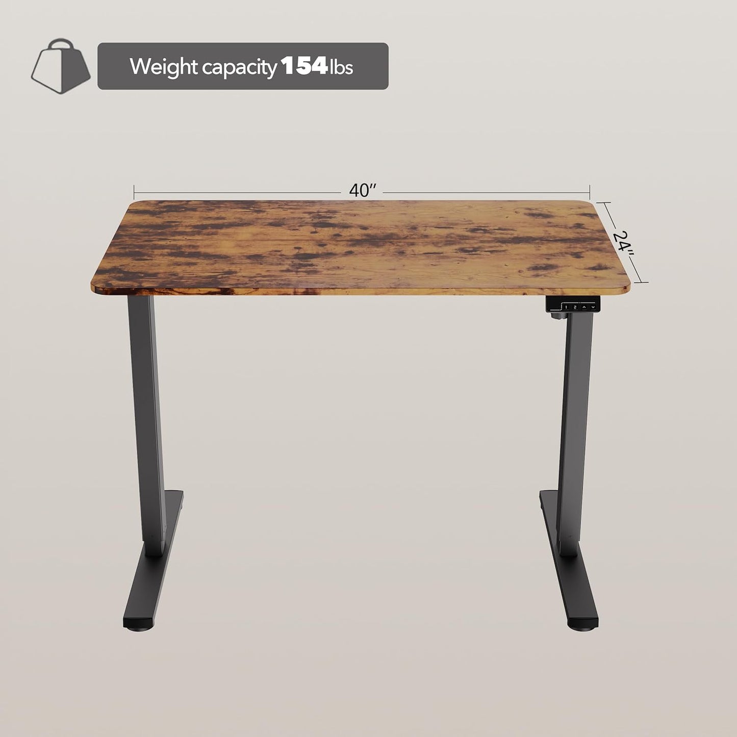 Electric Standing Desk Adjustable Height, 40X24 Inches Sit Stand up Desktop for Home Office, Ergonomic Rising Computer Table with Memory Preset,Rustic Brown