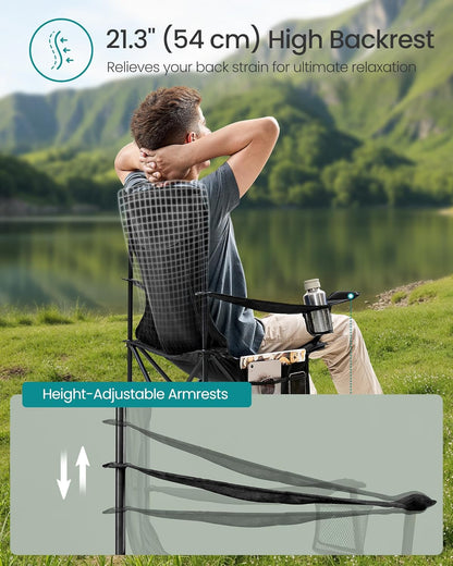 Breathable Camping Chairs, Foldable Outdoor Chairs Set of 2, High Back, Adjustable Armrests, Drink Holder, Weight Capacity 330 Lb, for Sports Garden Backyard, Ink Black UGCB028B02