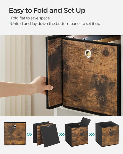 Storage Cubes, Set of 6 Storage Bins with Handles, Foldable Oxford Fabric and Non-Woven Fabric Storage Boxes, 10.2X10.2X11 Inches, Fit Cube Storage Unit, Rustic Brown URFB126B01