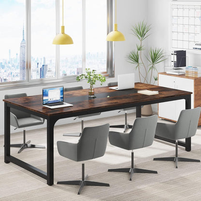 Modern Computer Desk, 78.7 X 39.4 Inch X Large Executive Office Desk Computer Table Study Writing Desk Workstation for Home Office,Rustic/Black