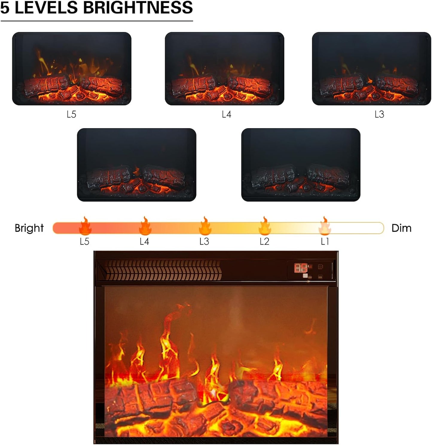 TV Stand with Fireplace, Entertainment Center with Power Outlets and LED Lights, TV Stand Dresser for 50 Inch TV, 6 Drawers with Open Shelves, for Living Room, Black