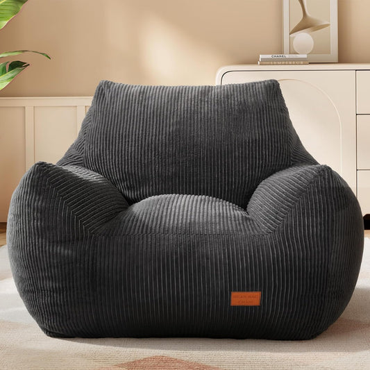 Big Bean Bag Chair for Adults & Kids, Ultra Soft Living Room Bean Bag with Armrests, Stuffed Beanbag Floor Sofa for Napping, Gaming, Lounging, Dark Gray