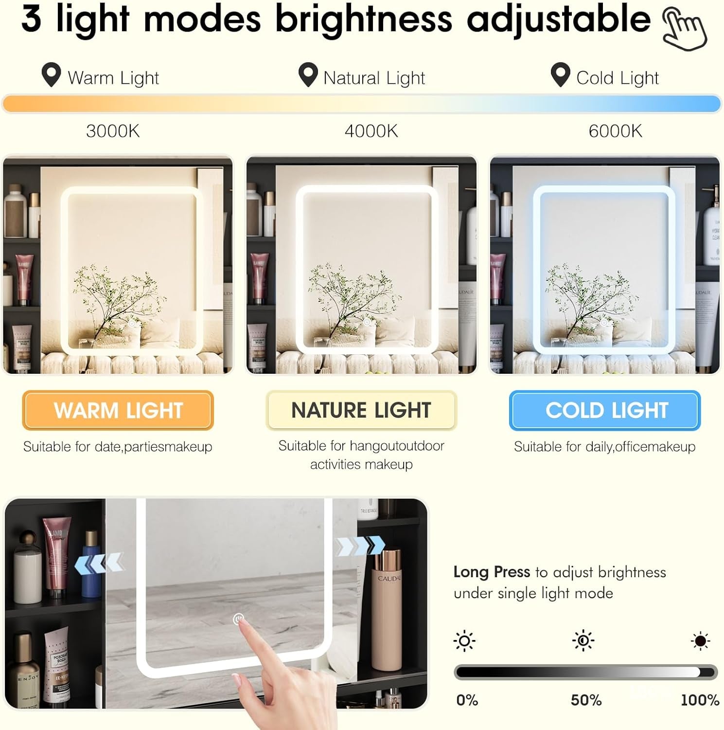 Vanity Desk with Sliding Mirror and Lights, 41.8'' Black Makeup Vanity Table with Jewelry Storage & Charging Station, Stool, Large Drawer, Visual Cabinet, 3 Lighting Modes, Adjustable Shelves