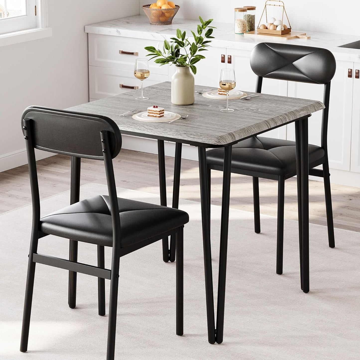Dining Table Set for 2, Kitchen Table with Upholstered Chairs for Kitchen Room and Small Spaces (Grey, Table with 2 Chairs)