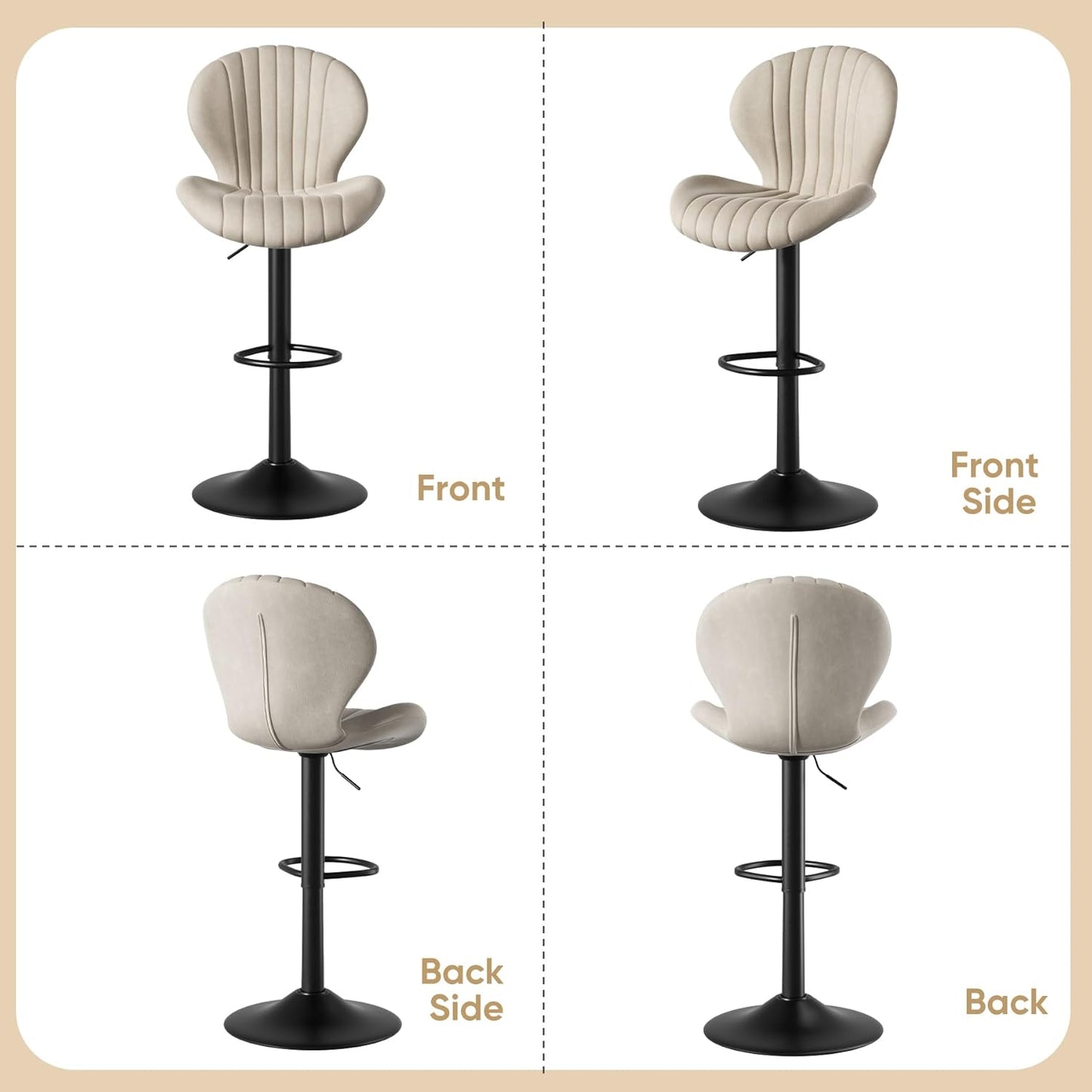 Bar Stools Set of 2 Modern Swivel Bar Chairs, Barstools Counter Height with High Backrest, Easy 3-5 Minute Assembly for Bar, Kitchen, Dining Room Beige