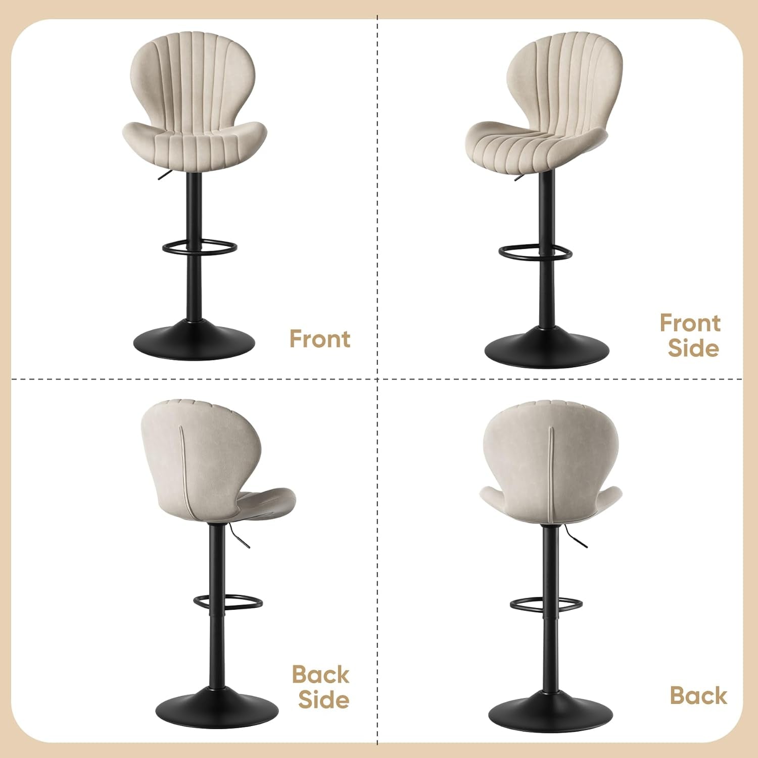 Bar Stools Set of 2 Modern Swivel Bar Chairs, Barstools Counter Height with High Backrest, Easy 3-5 Minute Assembly for Bar, Kitchen, Dining Room Beige