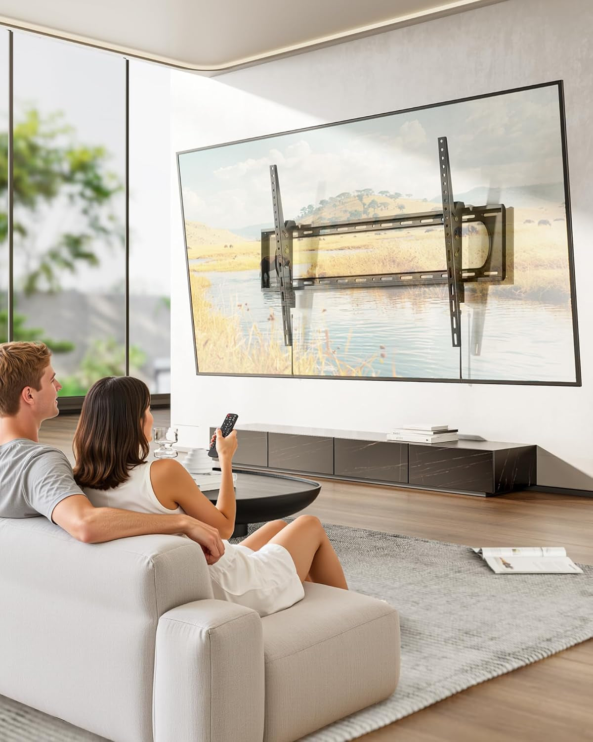 Heavy Duty Tilting TV Wall Mount for 60–120” Large Tvs up to 300 Lbs, 4X Safety Tested, 10° Tilt for Glare-Free Viewing, Low Profile Slim Bracket, Max VESA 900X600, Fits 16”/18”/24” Studs