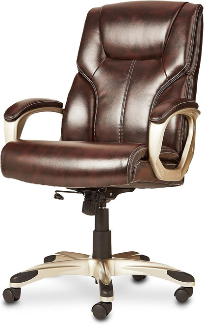Executive High Back Office Desk Chair, Adjustable Height, Tilt, Swivel, One Size, Brown/Gold