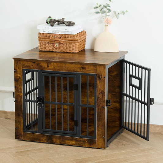 Dog Crate Furniture for Small Dogs, 27.2 Inch Dog Kennel Indoor, Wooden Dog Cage End Table, Heavy Duty Dog Crate, Rustic Brown