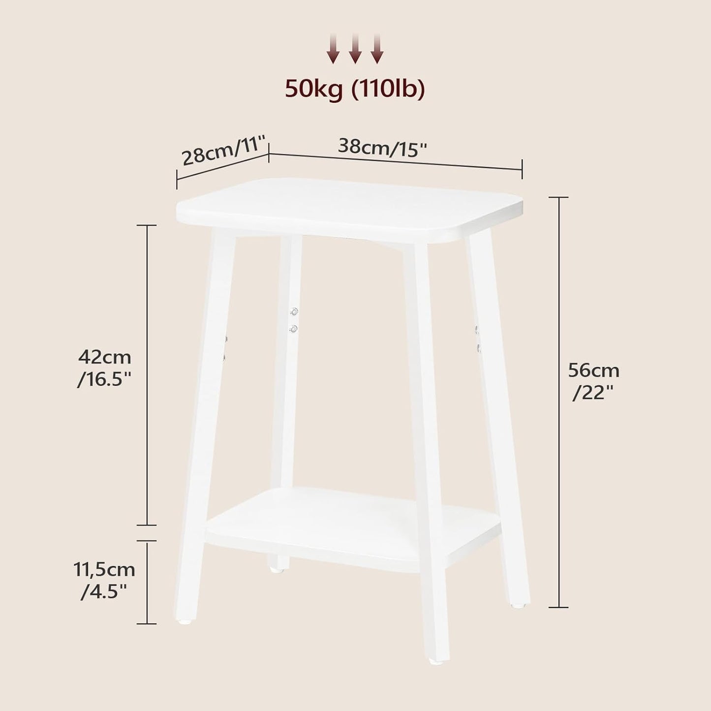 Side Table, Small Rectangular End Table with Storage Shelf, 2-Tier Bedside Table Sofa Couch Table, Nightstand for Small Spaces, Living Room, Bedroom, White ETWT4701