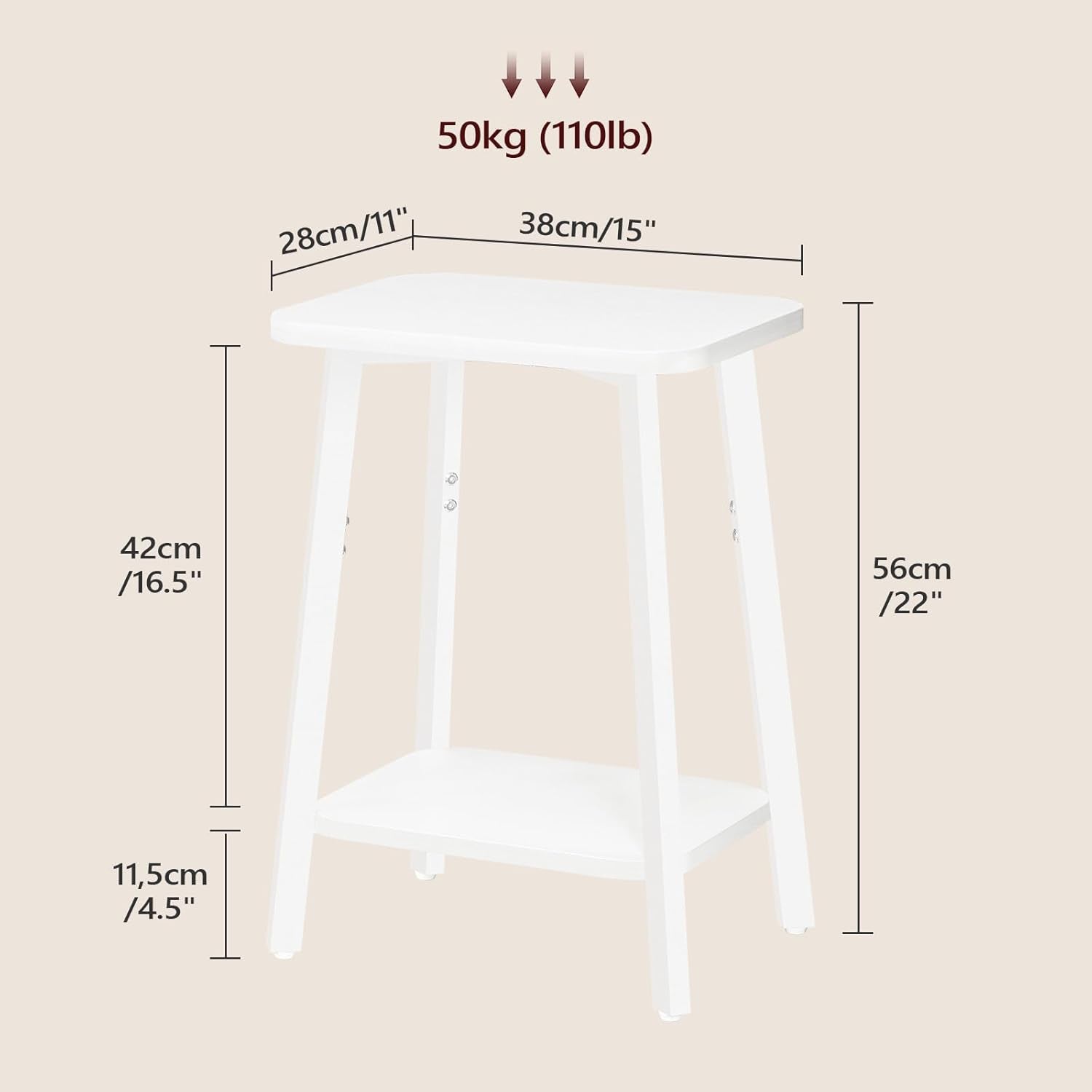 Side Table, Small Rectangular End Table with Storage Shelf, 2-Tier Bedside Table Sofa Couch Table, Nightstand for Small Spaces, Living Room, Bedroom, White ETWT4701