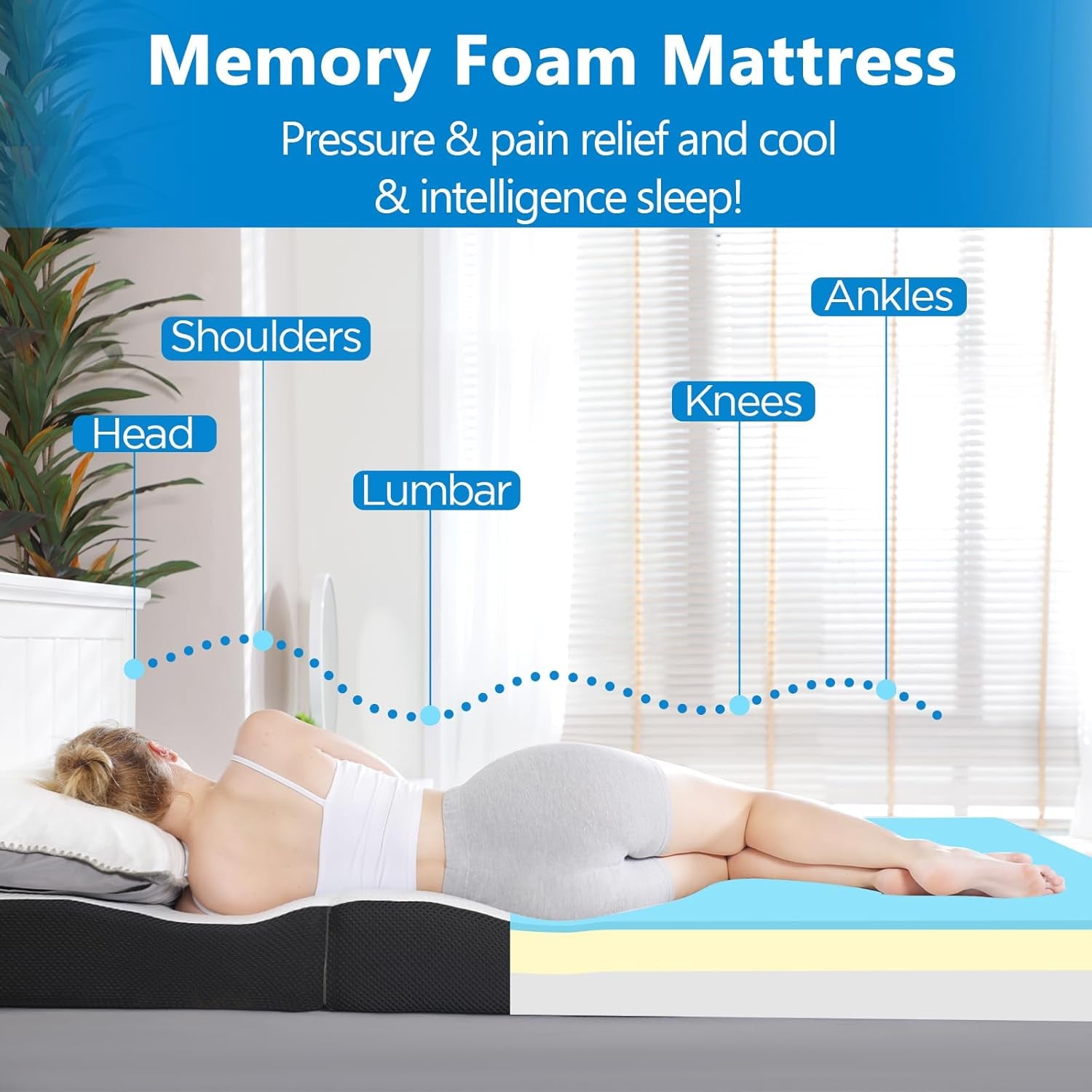 Folding Mattress Queen Size,6 Inch Tri-Fold Memory Foam Mattress Topper with Washable Cover, Non-Slip Bottom Guest Bed Queen Size, 78" X 58" X 6"