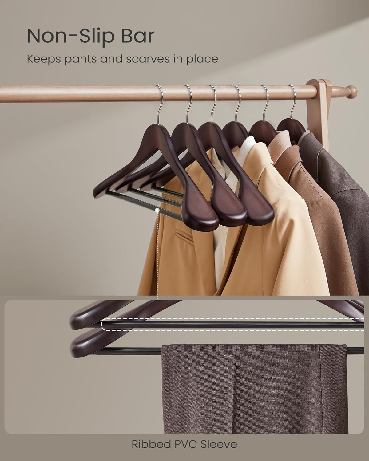 Extra Wide Wooden Suit Hangers, Set of 10 Clothes Hangers, Swivel Hooks, Non-Slip Bars, for Outfits, Suits, Coats, Shirts, Dresses, Mahogany UCRW050MZ01