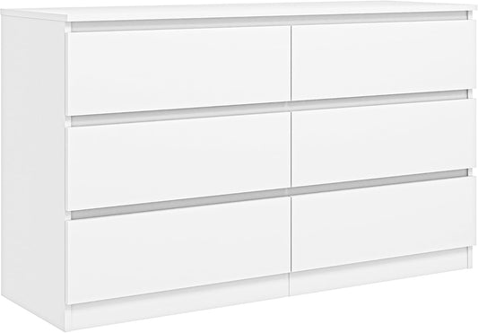 White Dresser 6 Drawer, Modern Double Dresser for Bedroom, Wood Chest of Drawers with Wide Storage for Living Room
