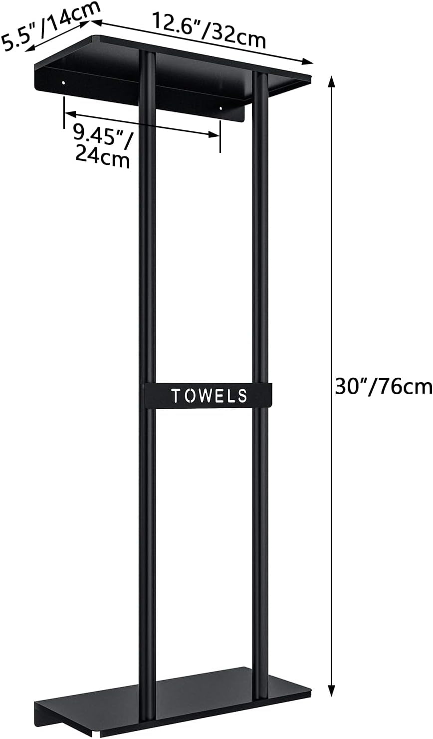 Towel Racks for Bathroom, Bathroom Towel Storage Wall Mounted 30 Inch with Shelf Can Holds 6 Large Towels, Wall Towel Rack for Rolled Towels, Black