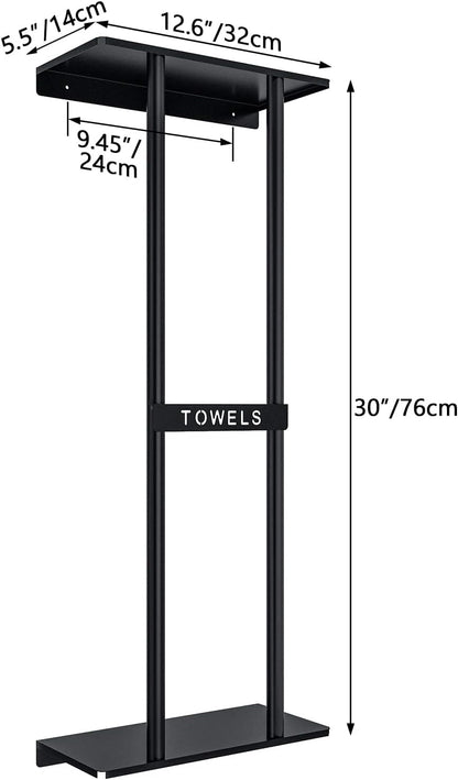 Towel Racks for Bathroom, Bathroom Towel Storage Wall Mounted 30 Inch with Shelf Can Holds 6 Large Towels, Wall Towel Rack for Rolled Towels, Black