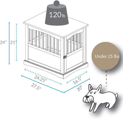 Wooden Lattice Pet Crate, End Table, Taupe Gray