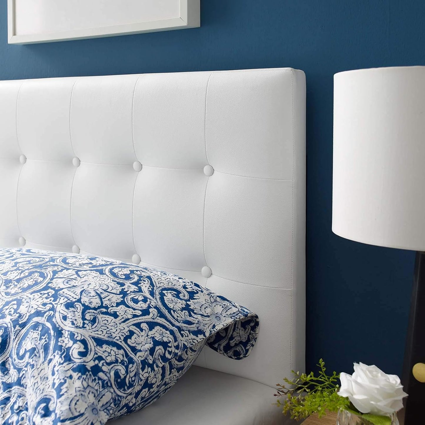 Emily Tufted Button Faux Leather Upholstered Twin Headboard in White