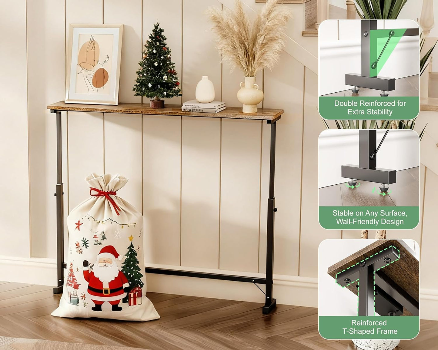 2 Pack 79" Narrow Console Table with Adjustable Height(23"-31") behind Couch Sofa Table with 2 Power Outlets 79"*5.9" Long Entryway Table for Hallway Bedroom Living Room Foyer Rustic Brown